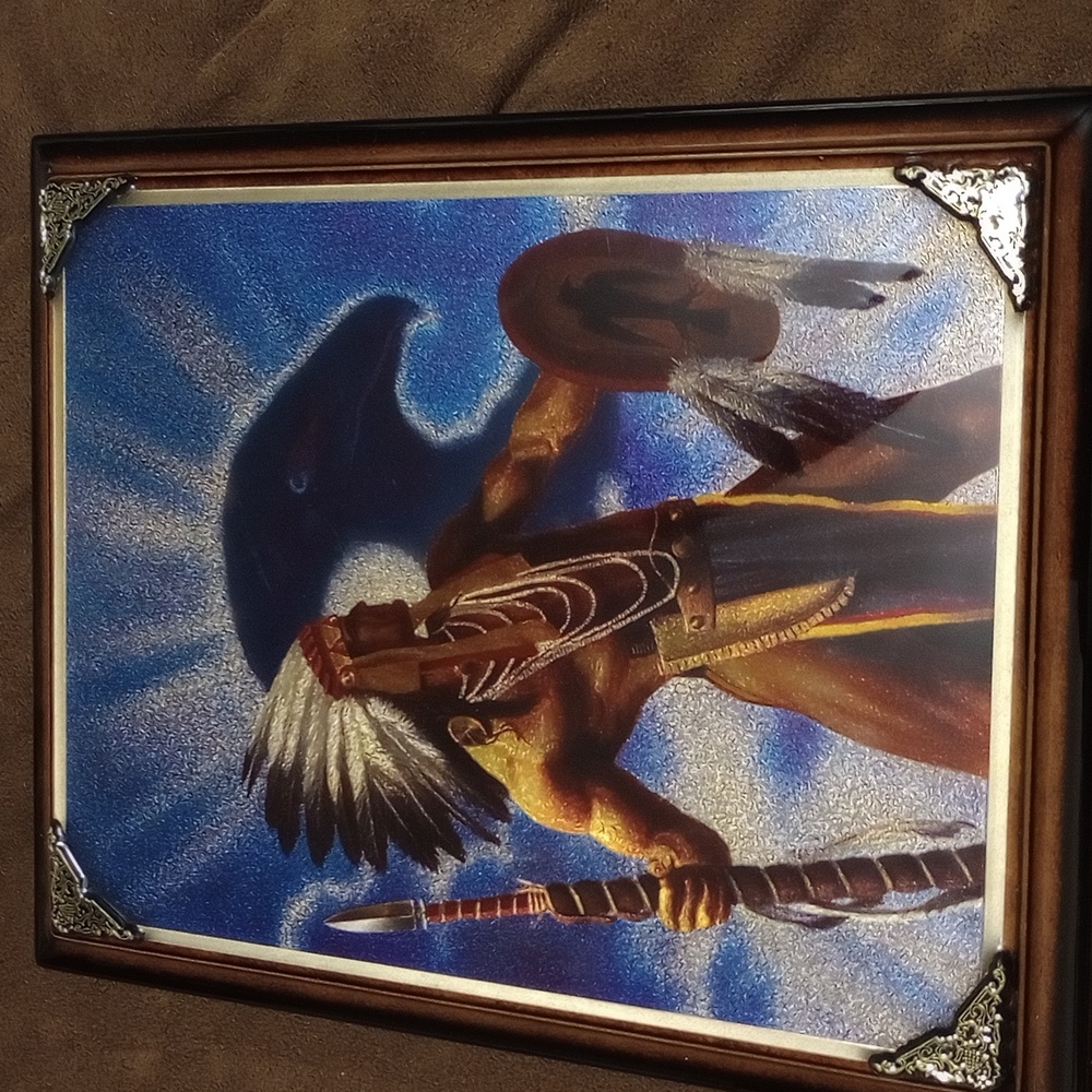 Vintage 1990's Etching of Native American on wood